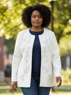 Susan Graver Vegan Leather Jacket Perforated Full Zip Front Fully Lined SZ 3X